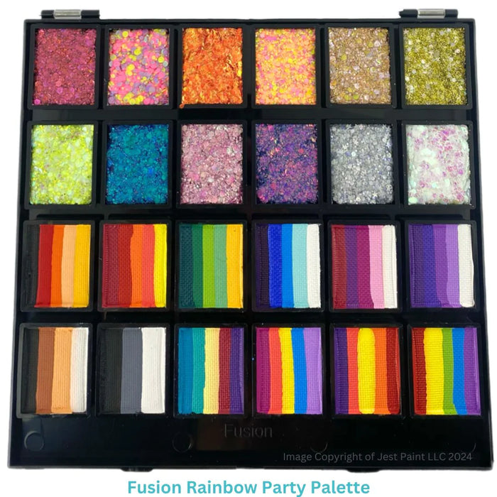 Fusion Body Art Face Painting and Glitter Palette - 12 Split Cakes & 12 Glitter Creams - Rainbow Party