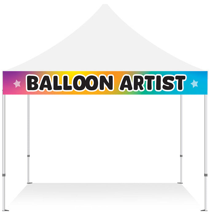 1x10 ft balloon artist banner on a white festival tent