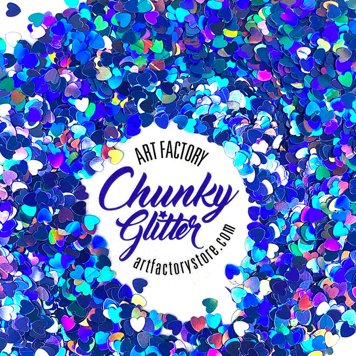 Loose Chunky Glitter - Blue Holographic Hearts • Art Factory