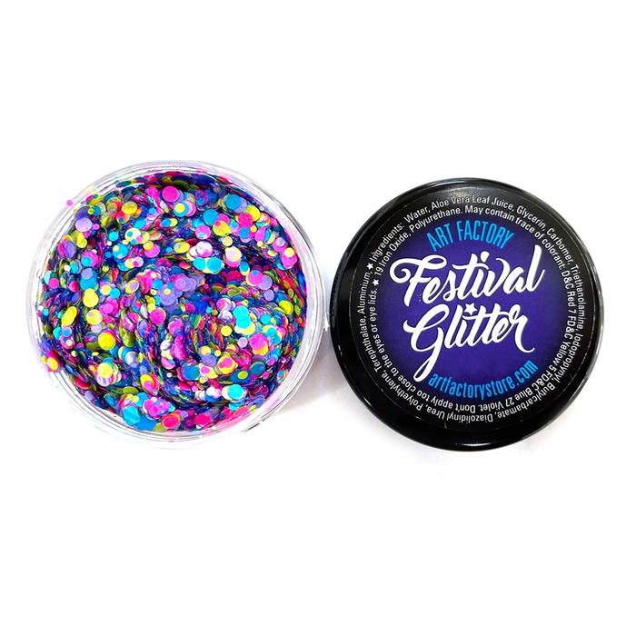 Confetti Glow festival glitter with UV reactive dots 