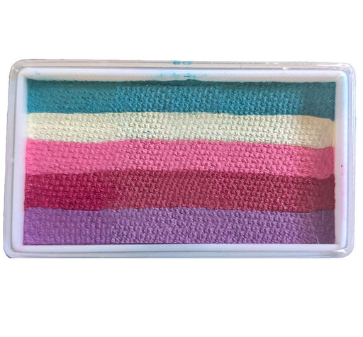 Eastern Sunrise face paint purple pink and teal face paint 