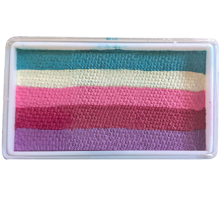 Eastern Sunrise face paint purple pink and teal face paint 