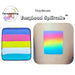 Daydream EasyLoad Splitcake face paint in a square compact, showing a multicolor split rainbow design. The compact features horizontal stripes of blue, pink, yellow, white, and light blue.
