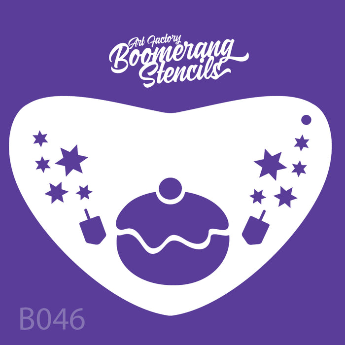Boomerang stencils donut stencil with stars on a purple background