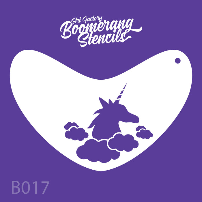 Unicorn stencil with clouds on a purple background