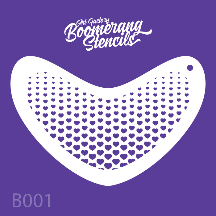 Multi-size heart design on boomerang shaped stencil 