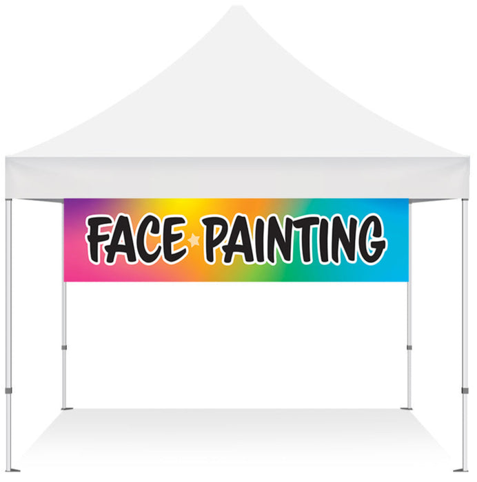 Face painting banner on a white event tent