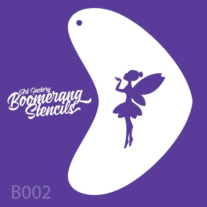 Boomerang Stencils fairy silhouette on a purple background