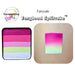 A face paint cake product shown on a white background with the brand name Facepainting Hub and product line text 'Fairytale EasyLoad Splitcake'. The left side shows the square cake pan with horizontal color bands in magenta, pink, light pink, pale yellow-green, and white.