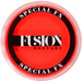 A close-up of a round plastic pot of red special effects body art paint with a black and white label reading 'SPECIAL FX FUSION BODYART'.