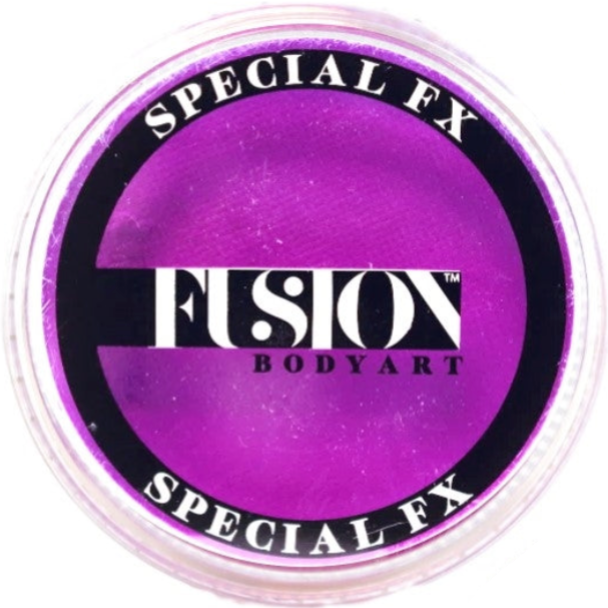 A round plastic pot of purple special effects body art cream with a black and white label reading 'FUSION BODYART SPECIAL FX' on a white background.