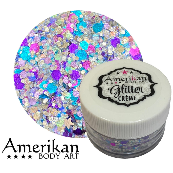 Galaxy Purple teal pink and silver chunky glitter  cream jar

