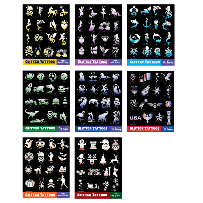 PRO Poof 320 Glitter Tattoo Kit with Glitter Bottles – Choose Your 4 Stencil Sets