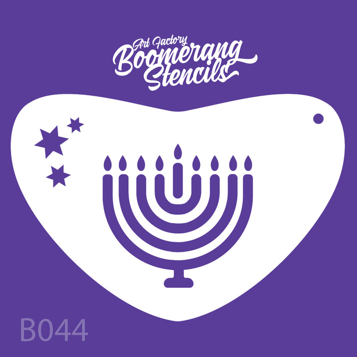 Stencil with Menorah design on a purple background