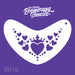 Boomerang stencil with heart and crown design on a purple background