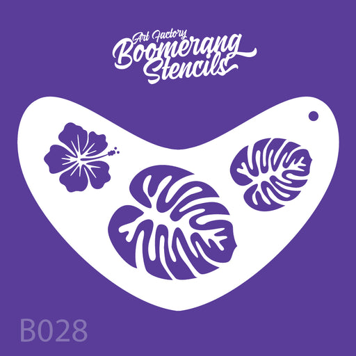 Boomerang stencil with floral designs on a purple background