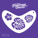 Boomerang stencil with floral designs on a purple background