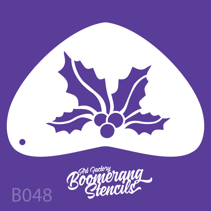 Holly leaf stencil with berries on a purple background