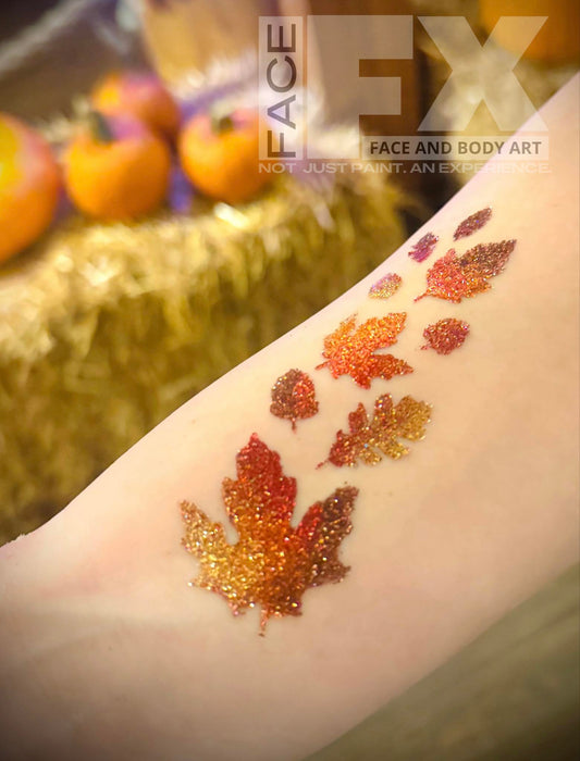 847 Fall Leaves Splash - Set of 5 - Art Factory Glitter Tattoo Stencils