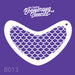 Boomerang stencil with fish scale pattern on a purple background