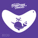 Boomerang stencil with narwhale design on a purple background