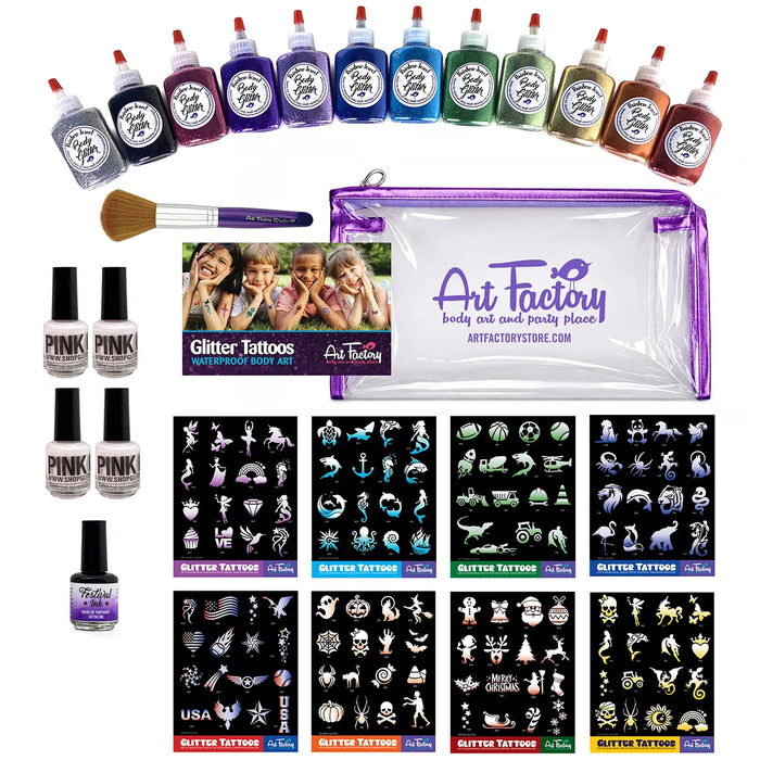 PRO Poof 320 Glitter Tattoo Kit with Glitter Bottles – Choose Your 4 Stencil Sets