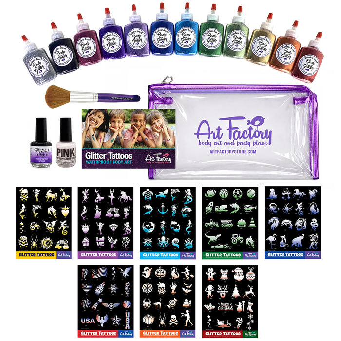 PRO Poof 160 Glitter Tattoo Kit with Glitter Bottles – Choose Your 2 Stencil Sets
