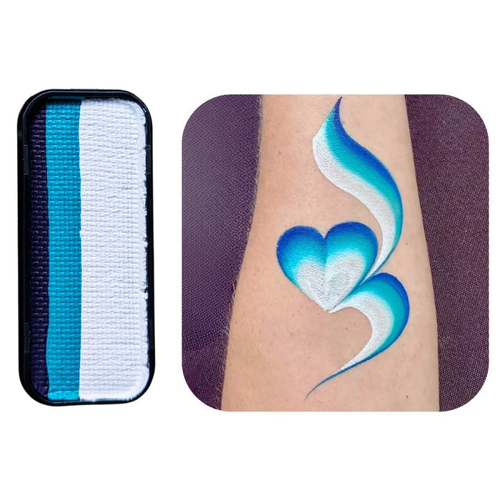 Ocean Rose onestroke face paint cake by Face Painting Hub, deep blue, teal and white swatch