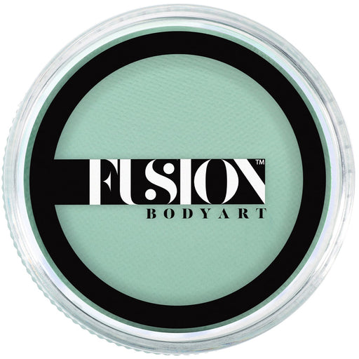 Container of green paint with 'Fusion Body Art' logo on a white background