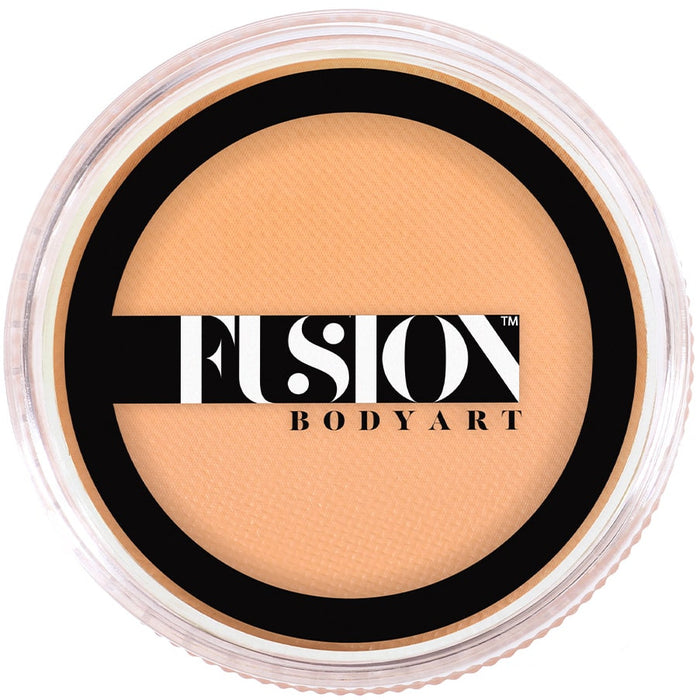 Fusion Body Art makeup container with beige powder on a white background