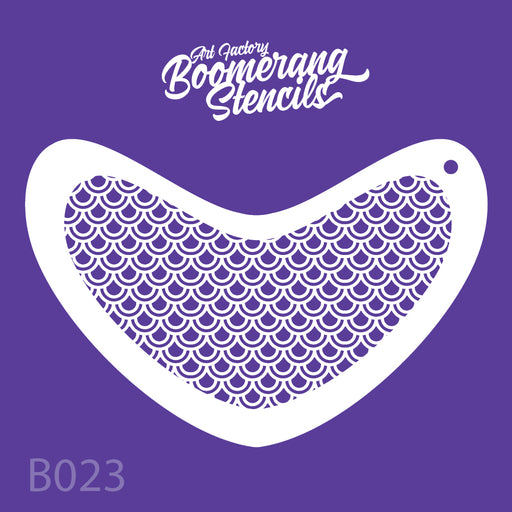 Peacock pattern design on a boomerang shaped stencil 