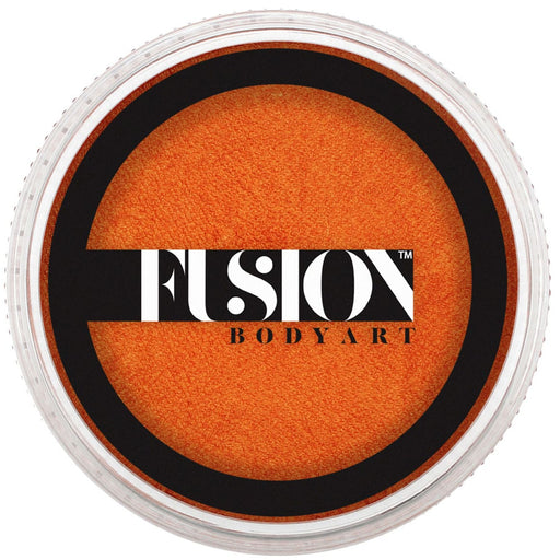 Orange face paint in a Fusion Body Art container on a white background