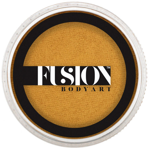 Gold paint pot with Fusion Body Art logo on a white background
