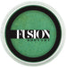Green face paint in a Fusion Body Art container on a white background