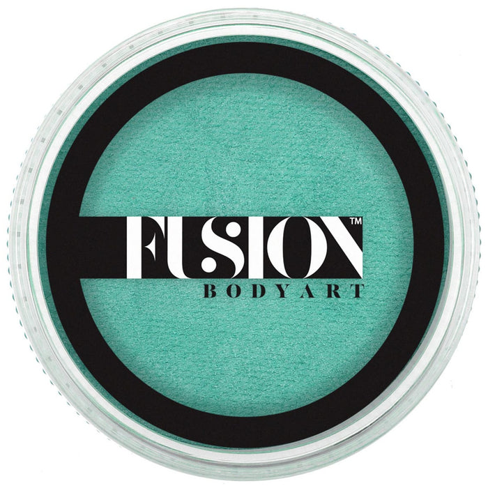 Turquoise face paint container with Fusion Body Art logo on a white background