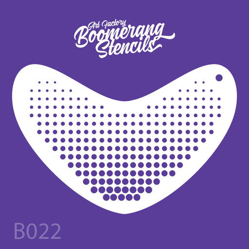 Boomerang stencil with dot pattern on a purple background