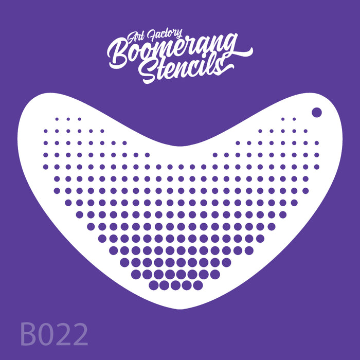 Boomerang stencil with dot pattern on a purple background