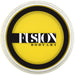 Yellow paint pot with 'Fusion Body Art' logo on a white background