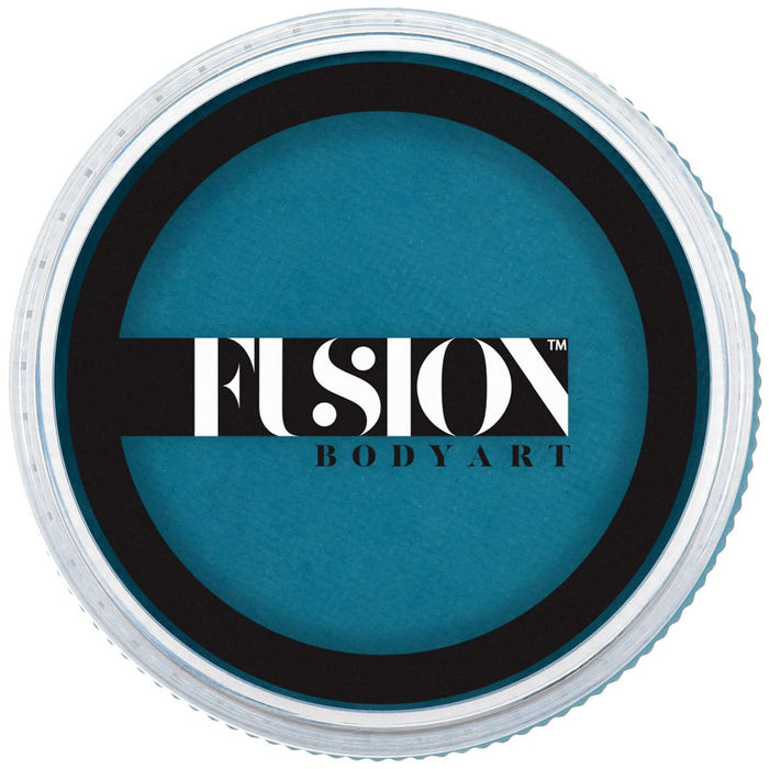 Blue body paint container with 'Fusion Body Art' logo on a white background