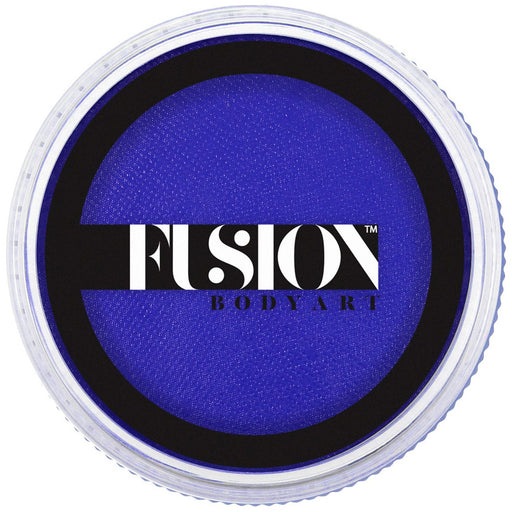 Blue face paint container with 'Fusion Body Art' logo on a white background