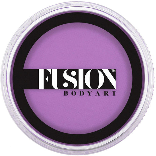 Purple makeup powder in a container with 'Fusion Body Art' branding on a white background