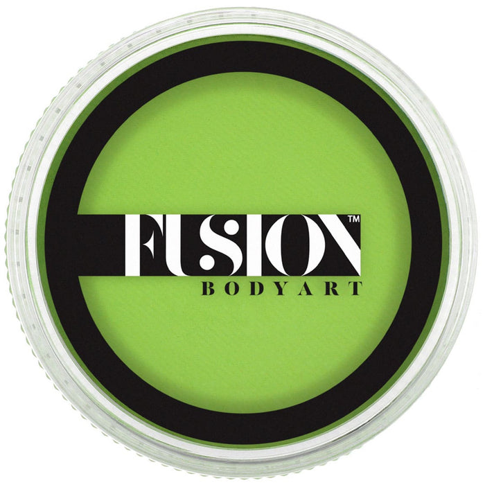 Green body paint container with 'Fusion Body Art' logo on a white background