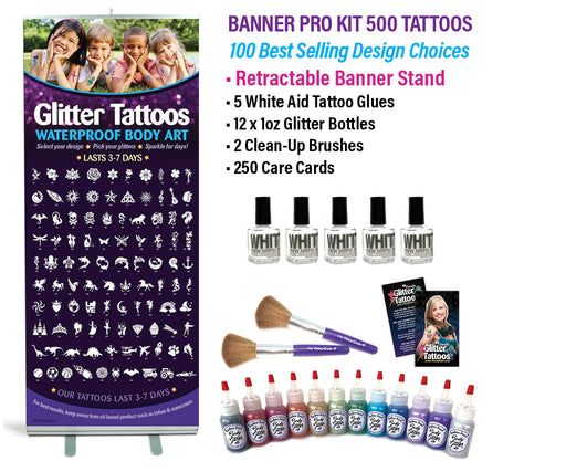 Art Factory  Pro Ink and Glitter Tattoo Kit w/ Twelve 1oz Poofs