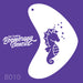 Boomerang stencil with seahorse design on a purple background