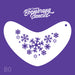 Snowflakes of varying sized on a boomerang shaped stencil 