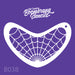 Boomerang stencil with spider web pattern on a purple background