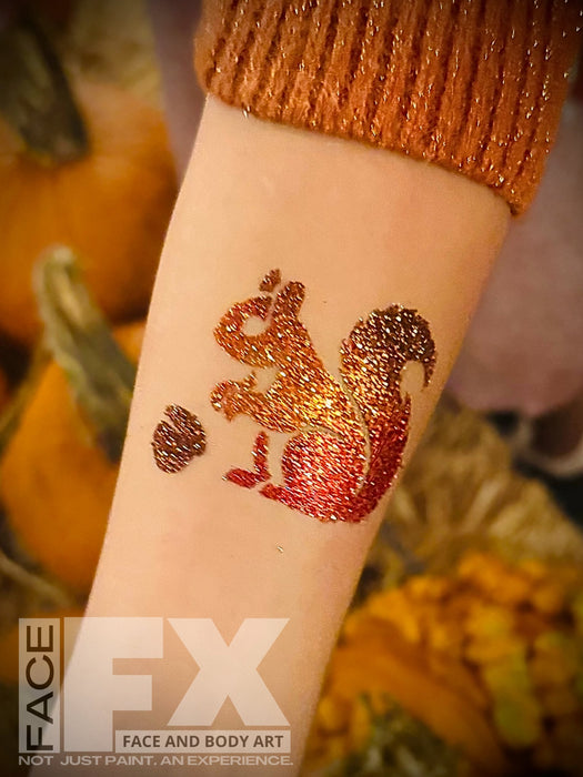 154 Squirrel and Nut - Set of 5 - Art Factory Glitter Tattoo Stencil