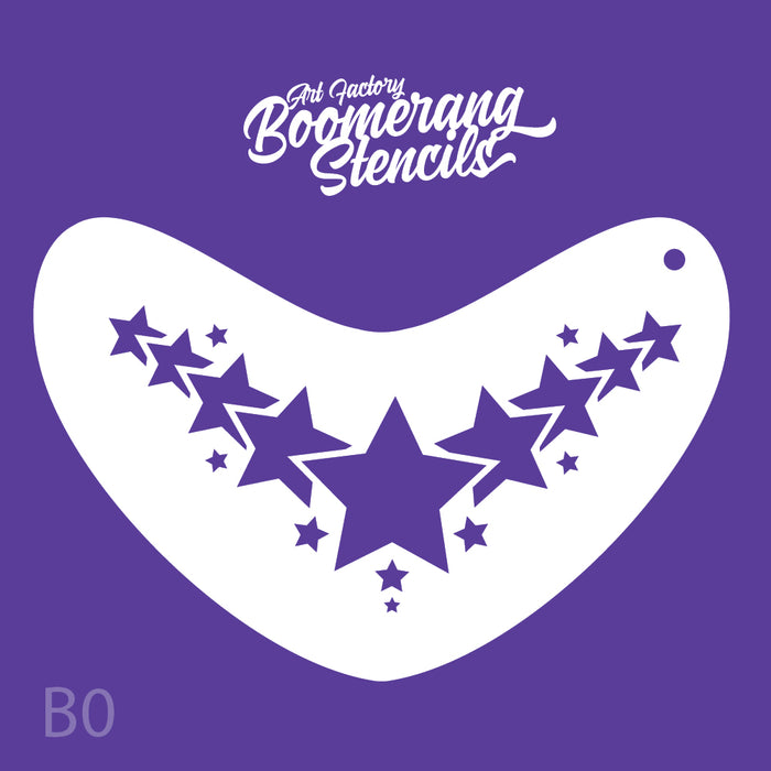 Boomerang stencil with star design on a purple background