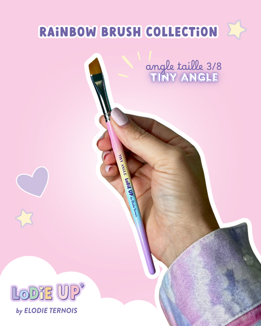 3/8 small angle brush with rainbow handle on pink background 
