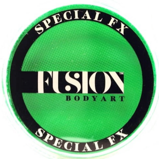 A round green special effects makeup pan with a black and white 'Fusion Bodyart' logo label, shown on a white background.